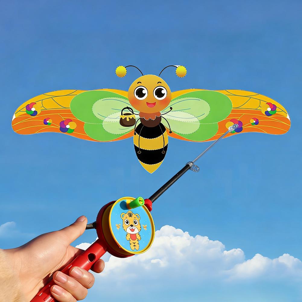 Kite Easy Fly Kids - Мини-удочка-затягивающийся кайт для детей: яркие бабочки,