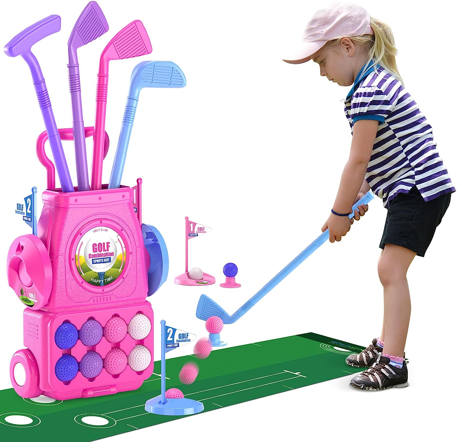 Kids Indoor Outdoor Cart - Розовый детский набор клюшек для гольфа